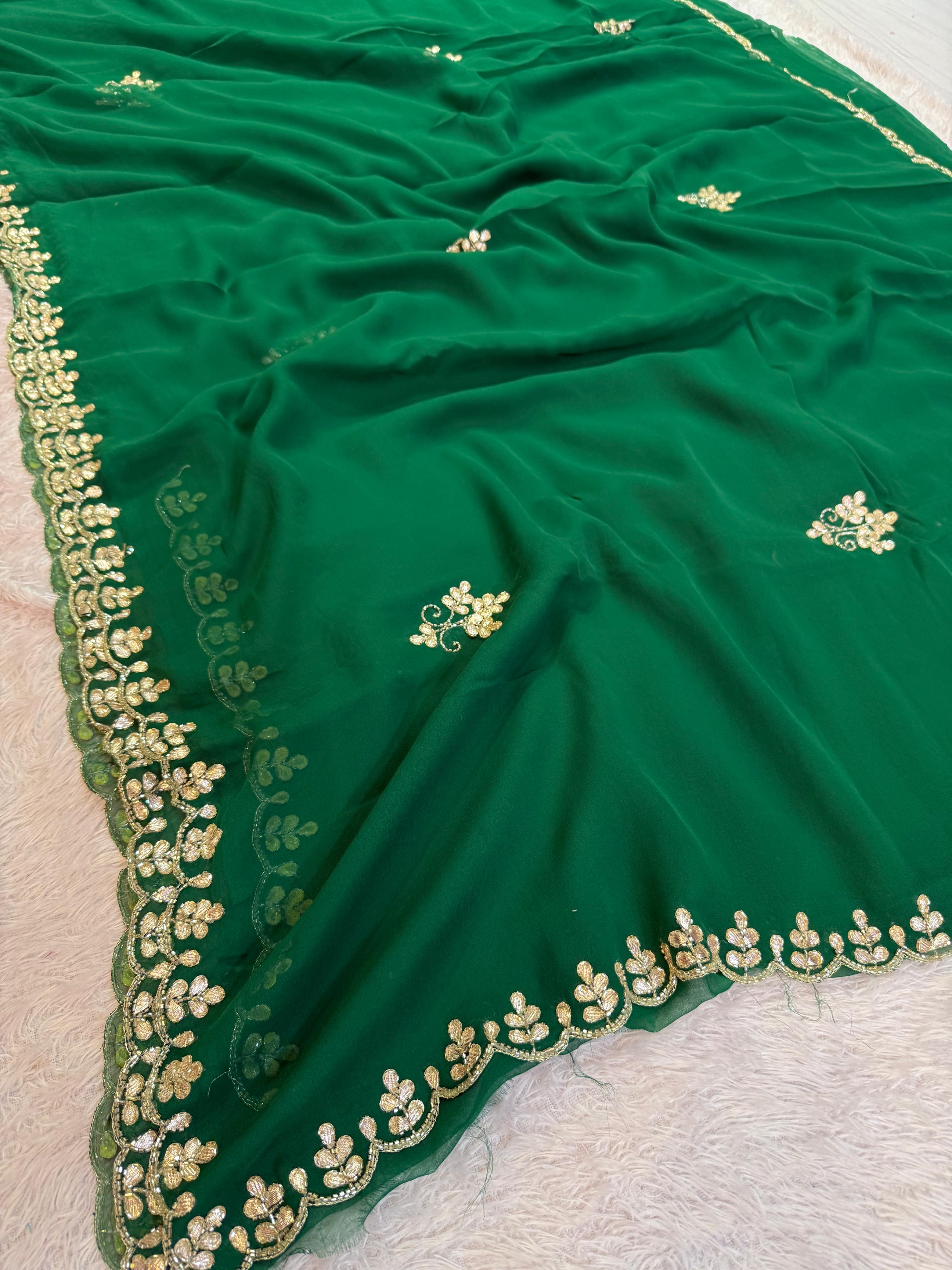 Latest Georgatte Saree With Handwork