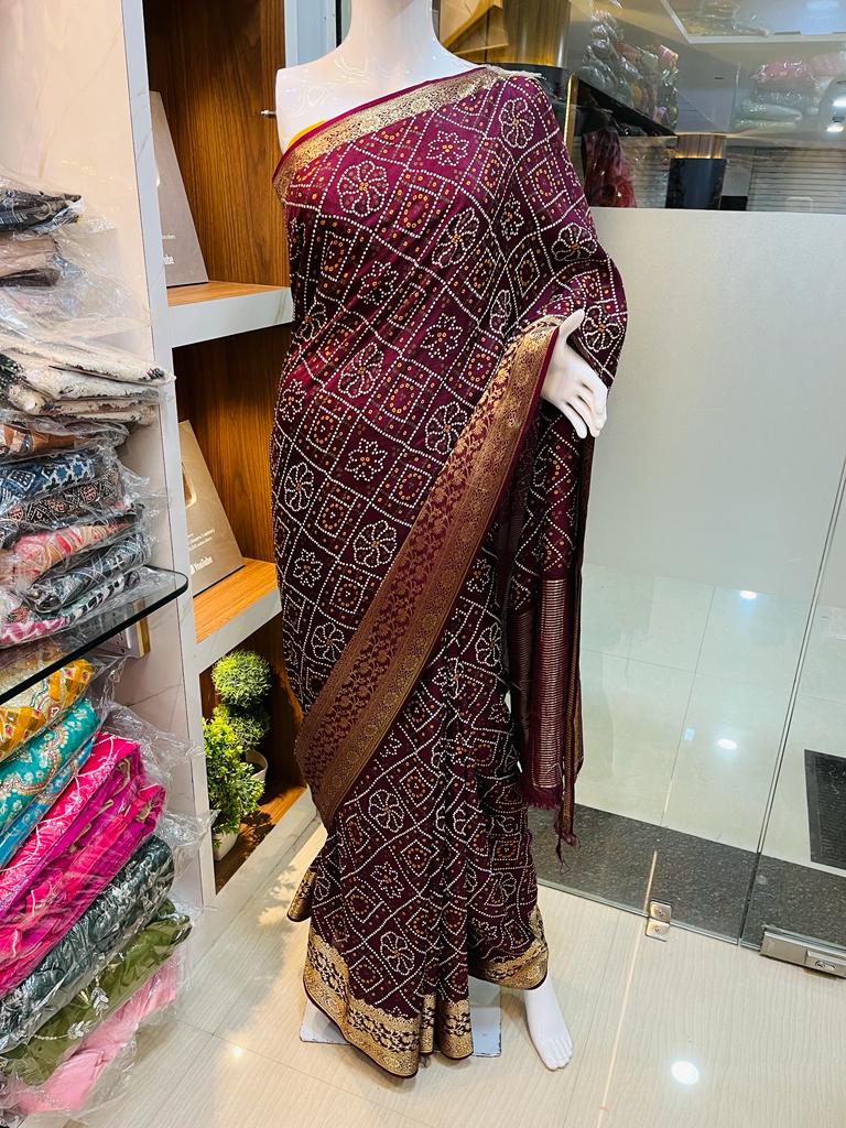 Naylon Dolla Silk Bandhani Table Print Saree