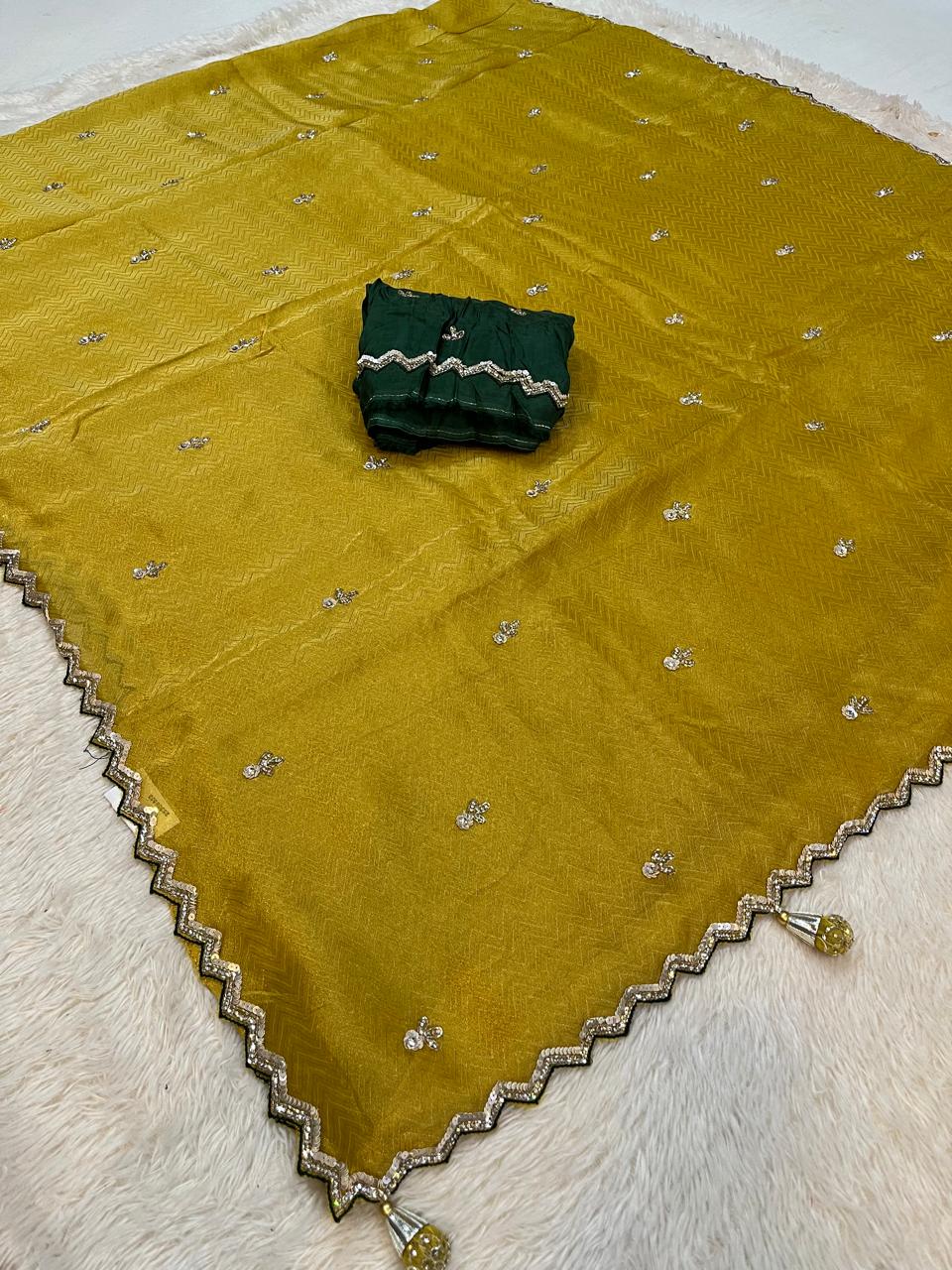 Designer Cosmos Febric Saree With Premium Handwork