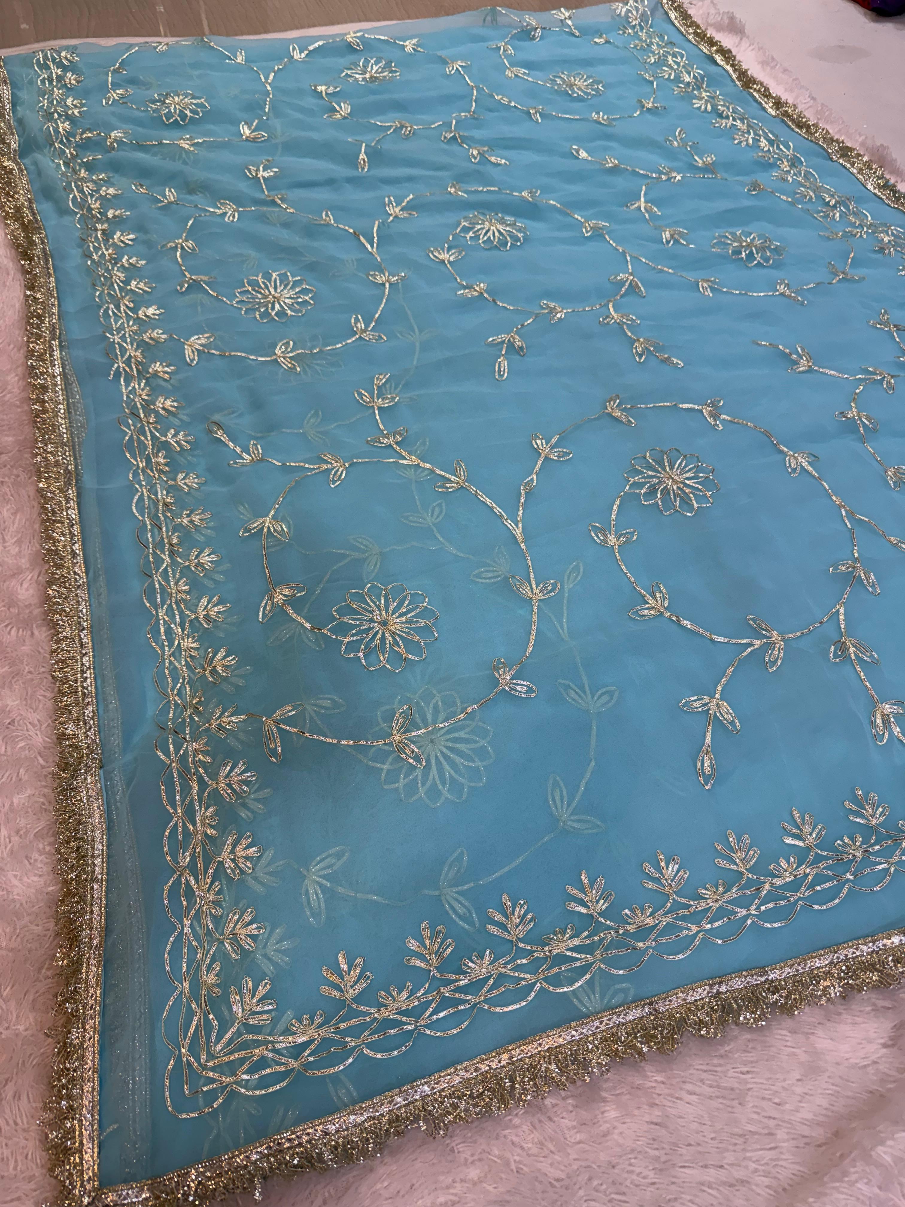 Beautiful Royal Georgatte Saree With Gottapatti Work