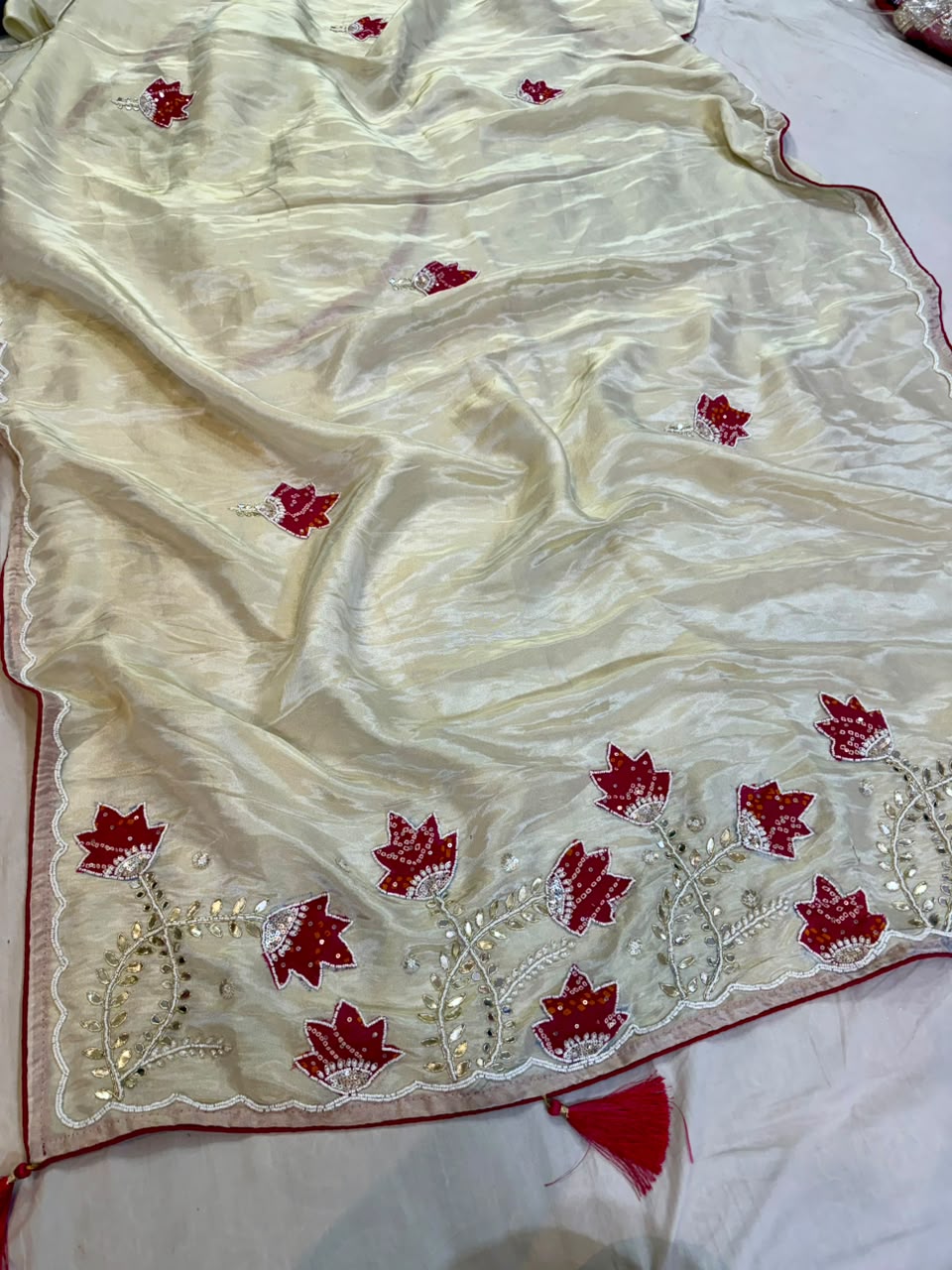 Beautiful Tissue Cosmos Saree With Handwork