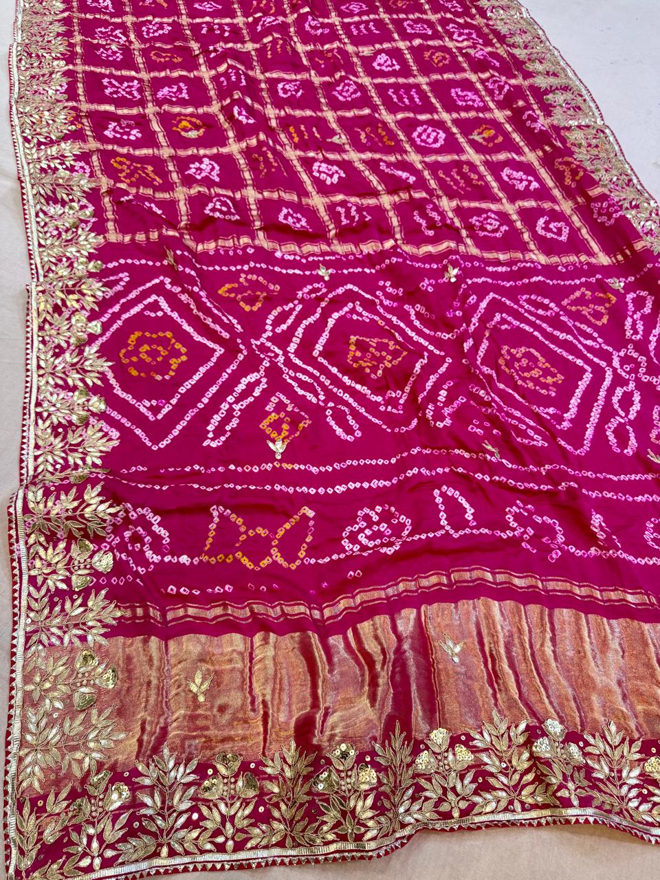 Pure Fabiana Gajji Silk Hand Bandhani X Ghatchola Saree With Handwork