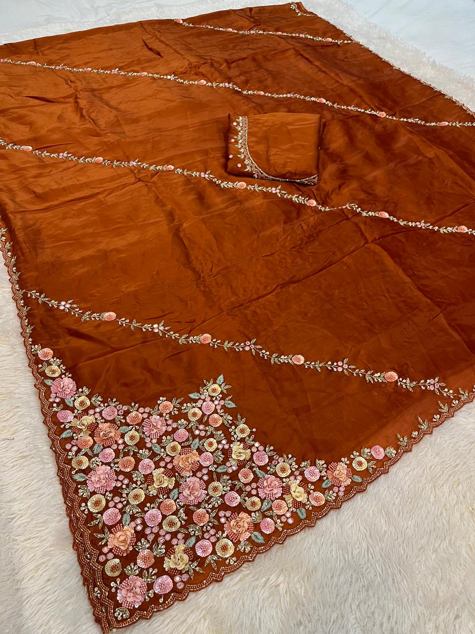 Designer H O Silk Saree With Premium Handwork