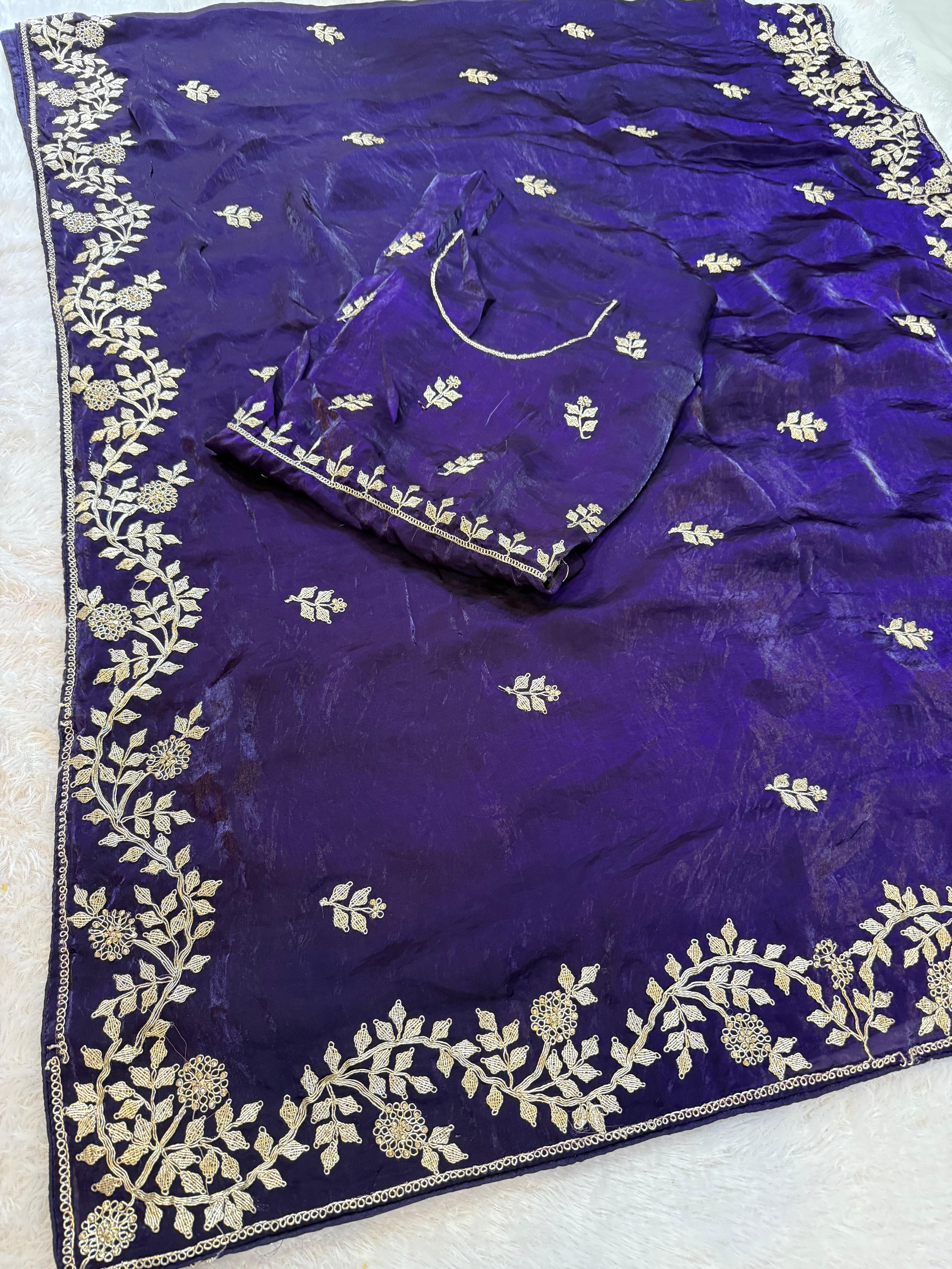 Beautiful Fendi Silk Saree With Premium Handwork