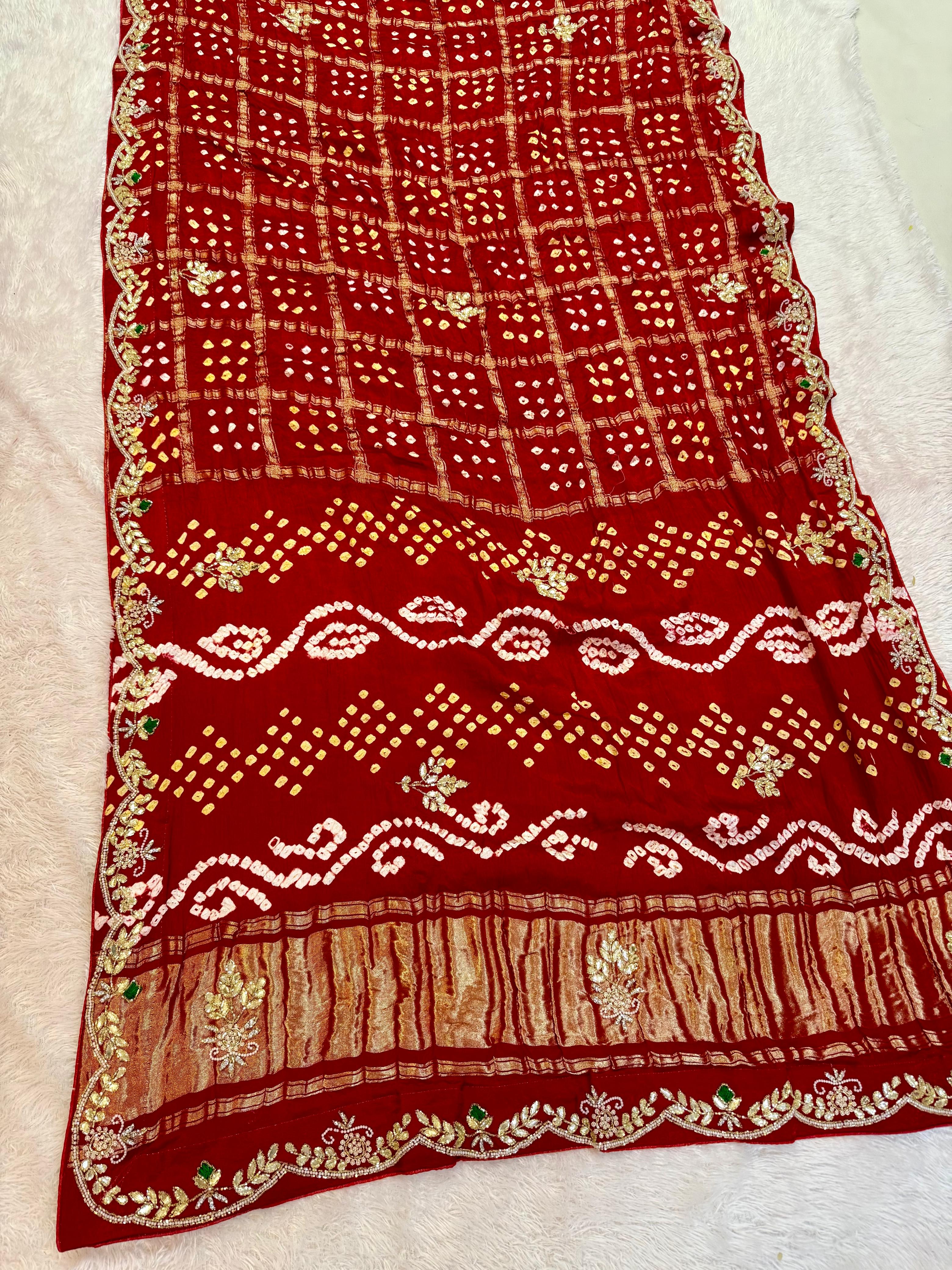 Traditional Modal Silk Gharchola Bandhani Saree With Handwork X Gottapatti Work