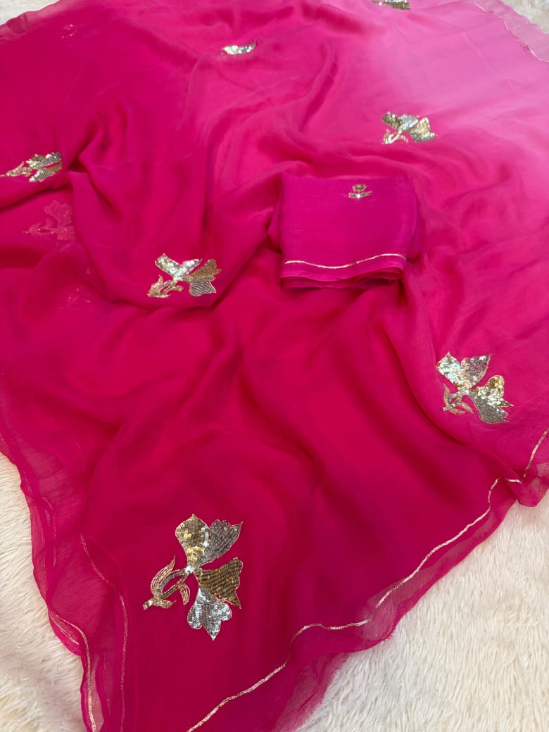 Beautiful Designer Chiffon Saree With Handwork