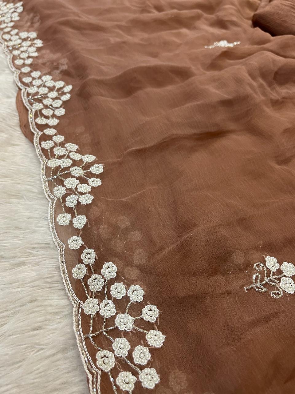 Chiffon Saree With Beautiful Handwork Border