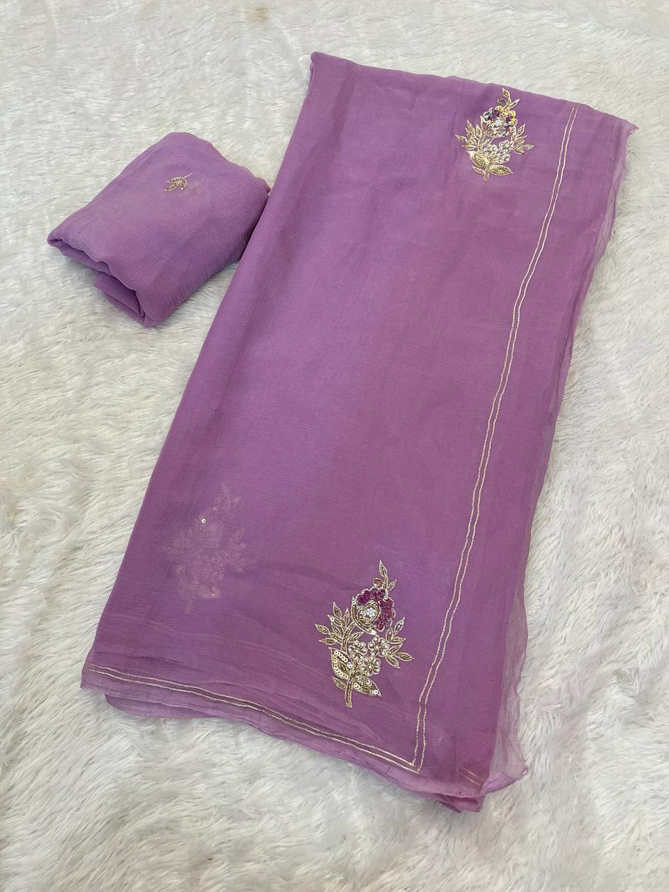 Beautiful Chiffon Saree With Handwork Butta