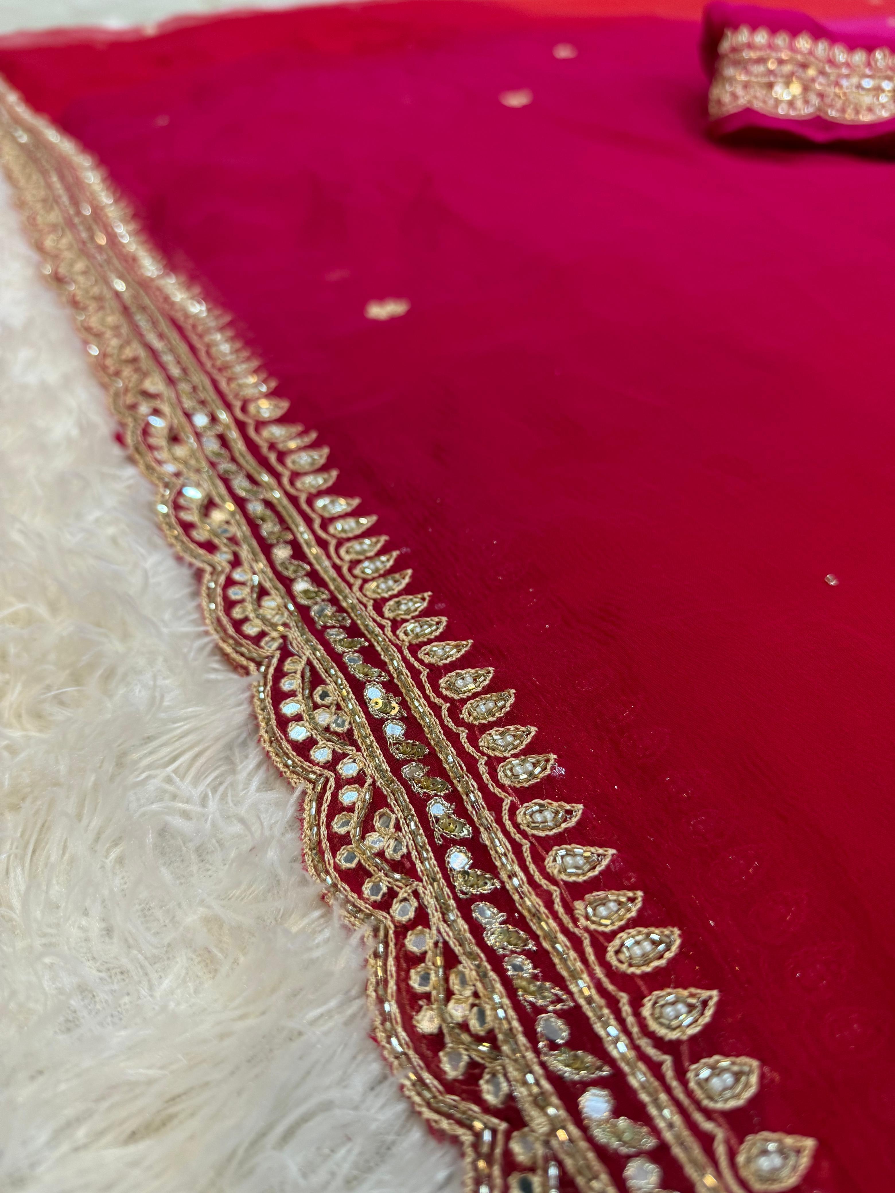 Designer Pure Chiffon Saree With Premium Handwork