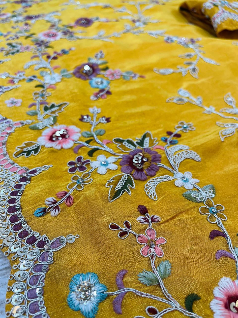 Premium Hand Work Saree On Tissue Silk Fabric