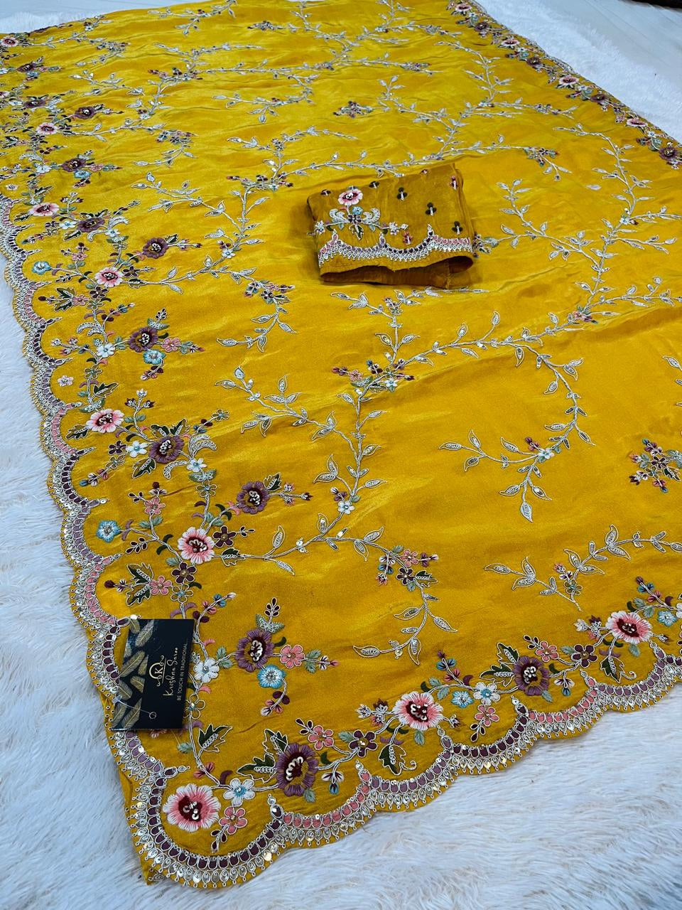 Premium Hand Work Saree On Tissue Silk Fabric
