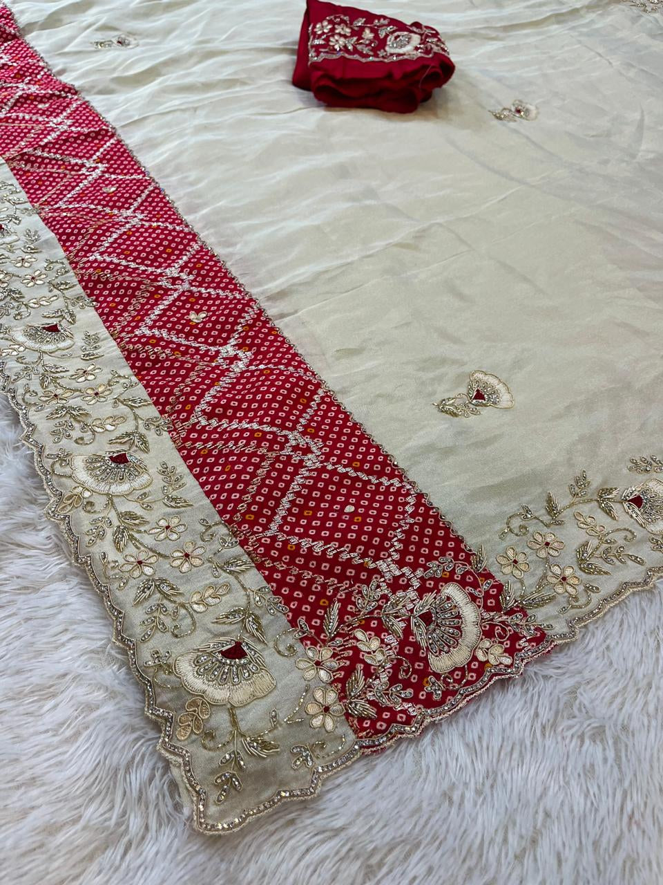 Premium Hand Work Saree On Cosmos Fabric