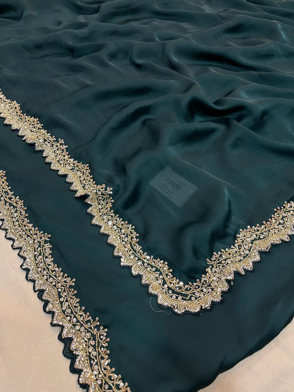 Luxury Saatan Silk Saree With Beautiful Hand Work