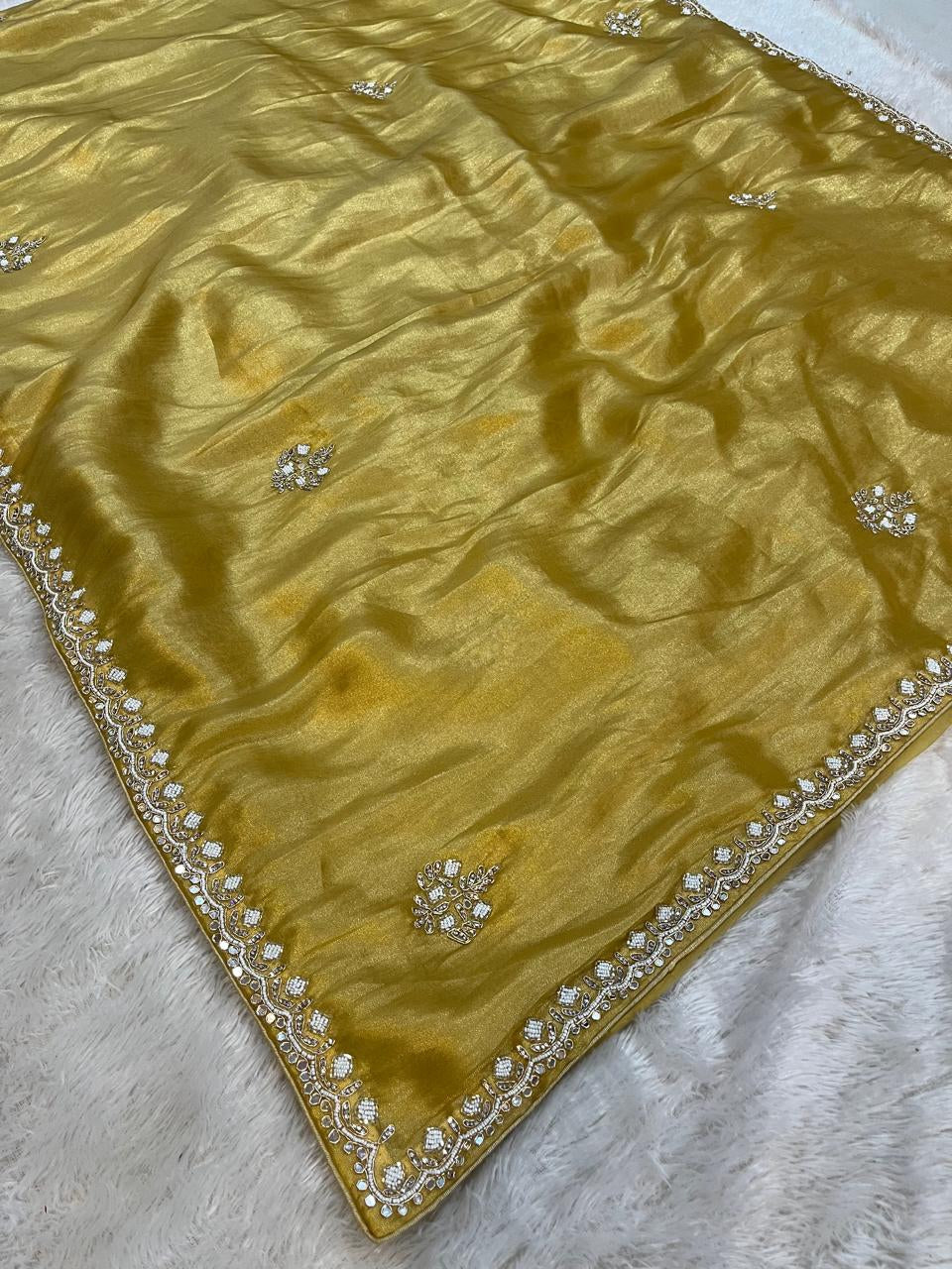 Pure Tissue Fabric Saree With Hand Work