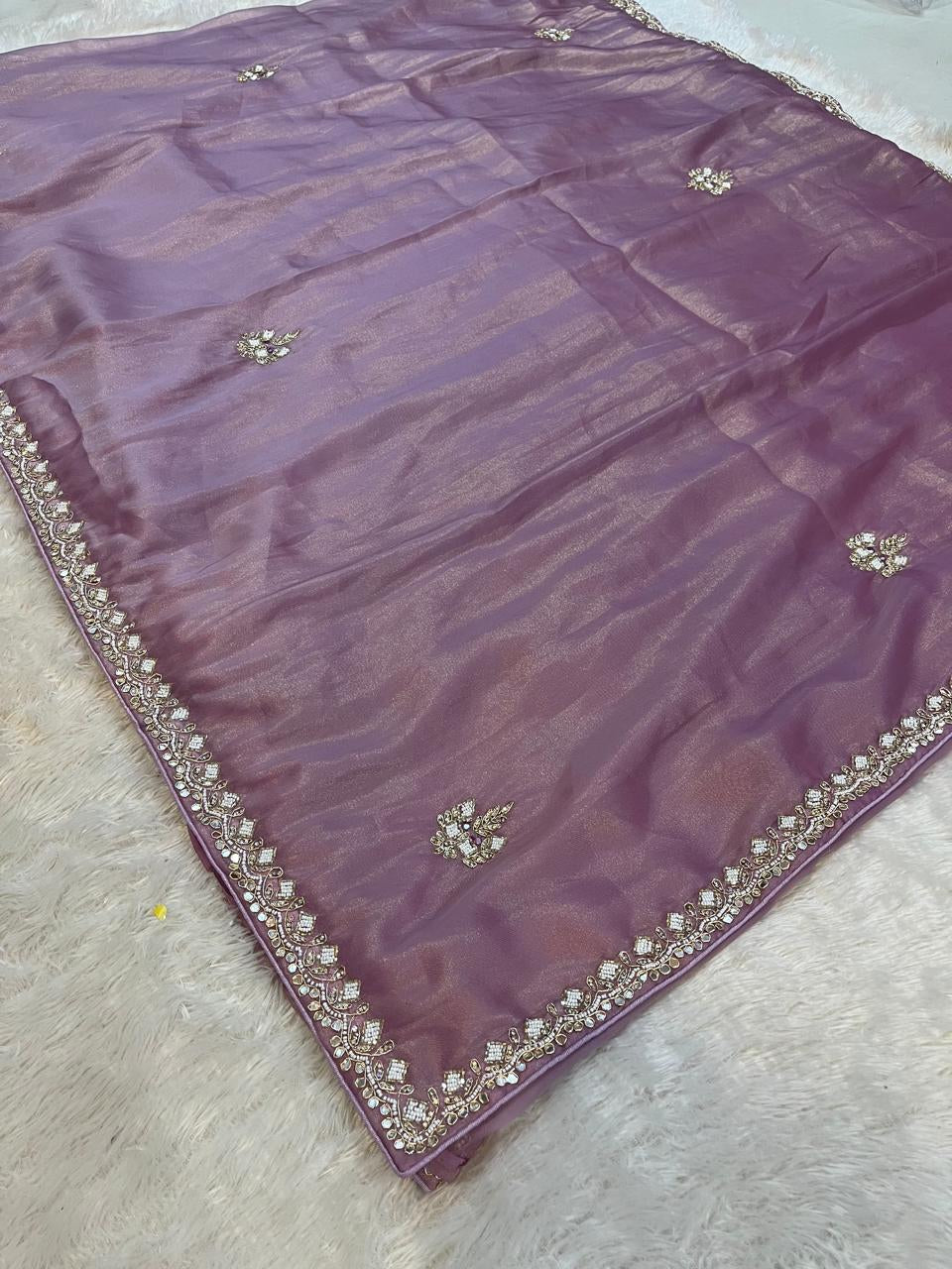 Pure Tissue Fabric Saree With Hand Work