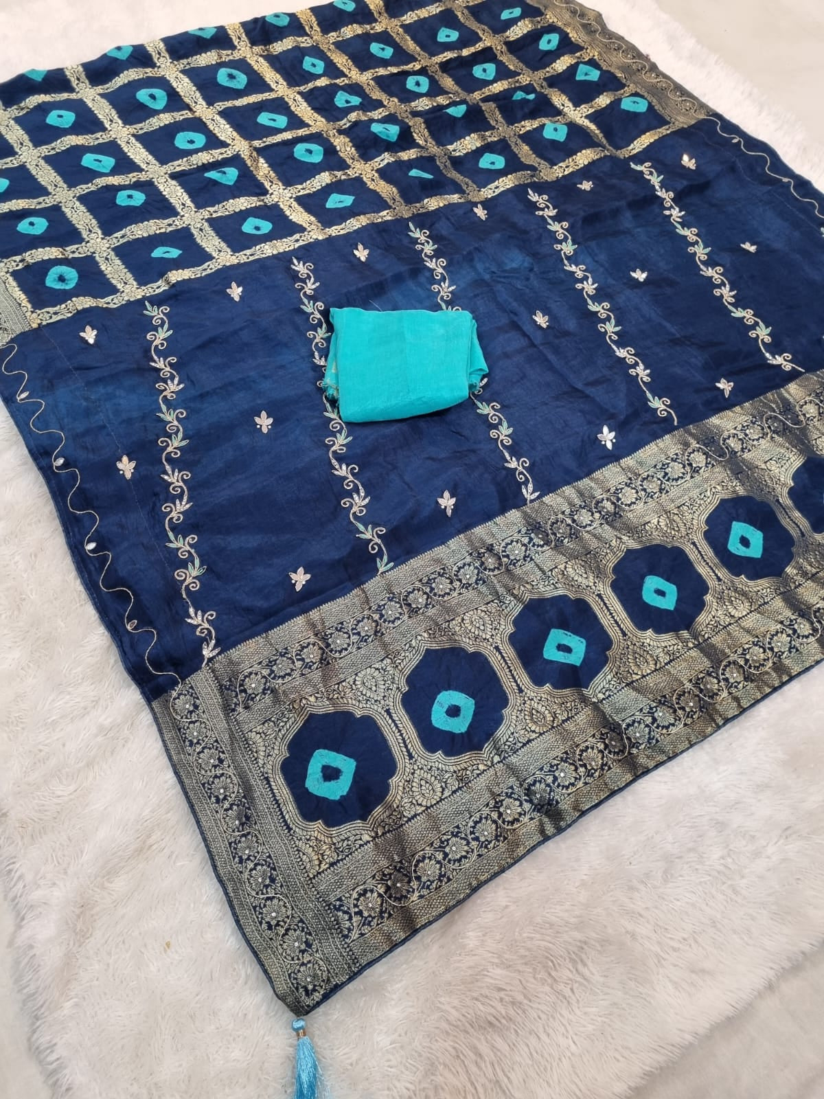 Beautiful Traditional Bandhani Saree With Hand Work