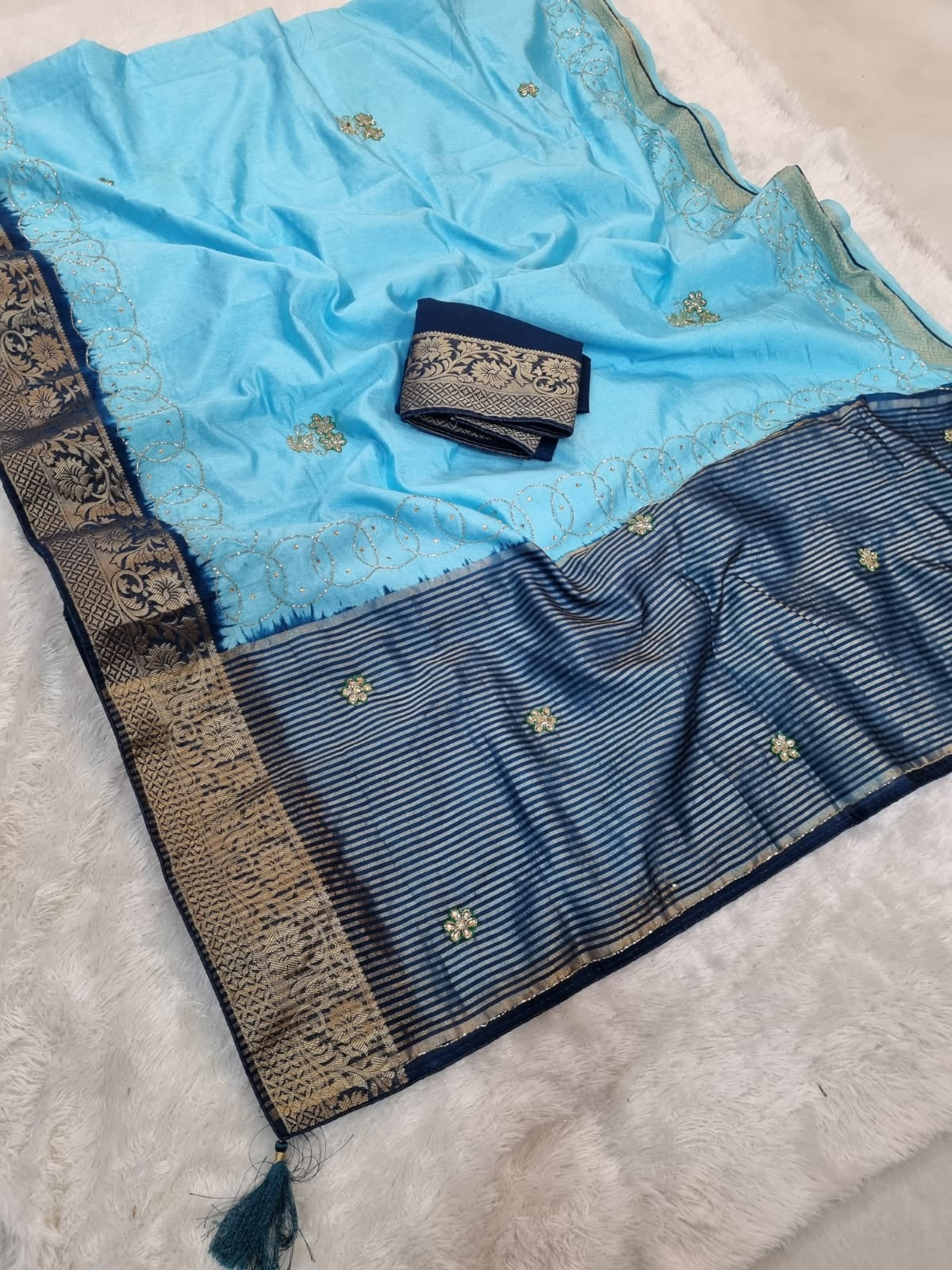 Nylon Dola Silk Saree With Hand Work