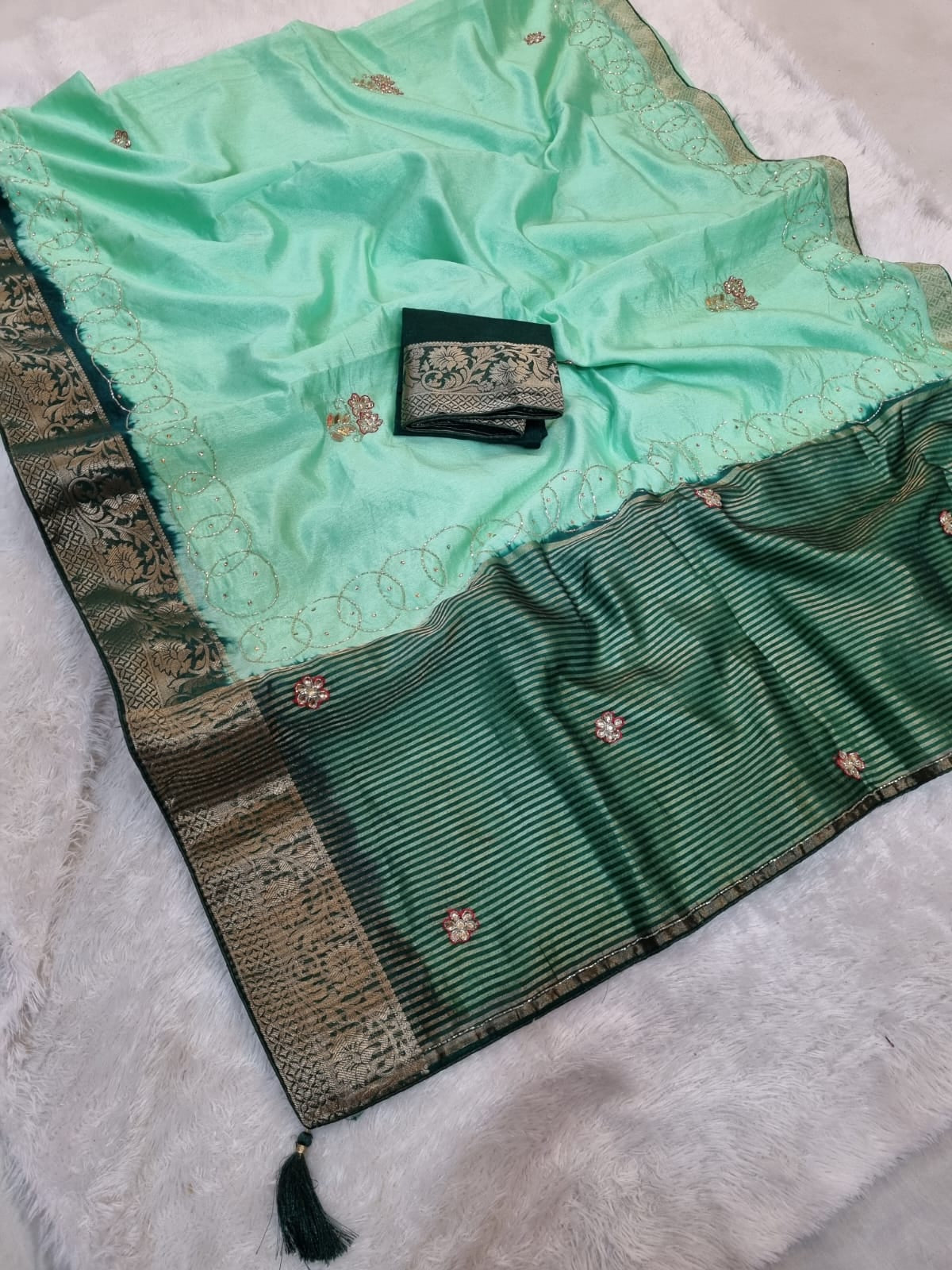 Nylon Dola Silk Saree With Hand Work