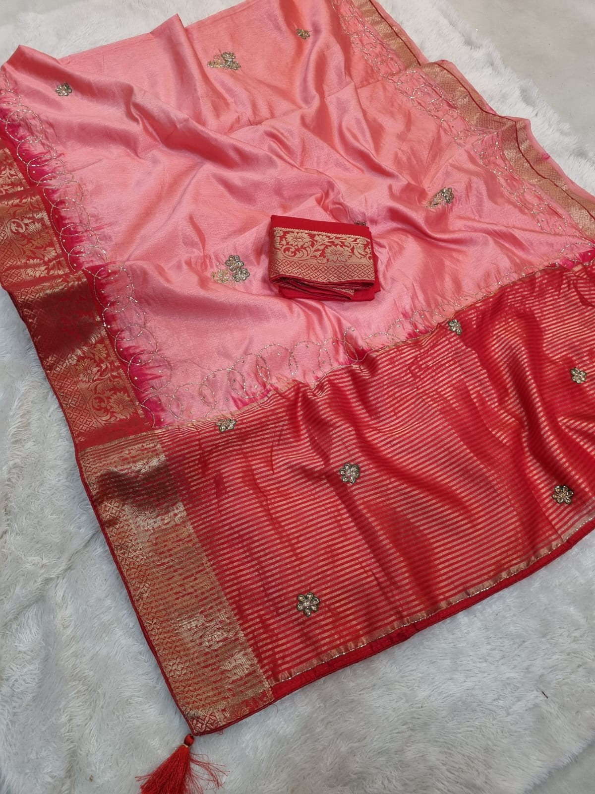 Nylon Dola Silk Saree With Hand Work