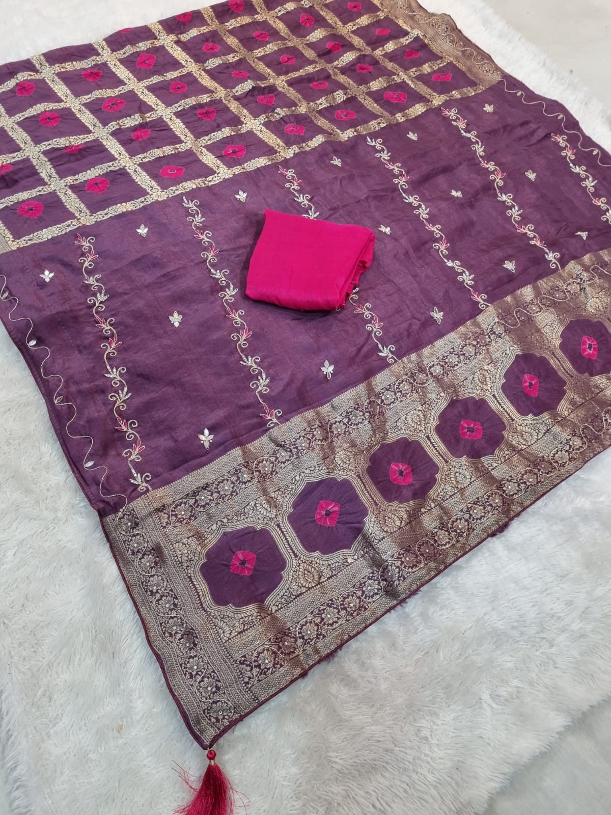 Beautiful Traditional Bandhani Saree With Hand Work