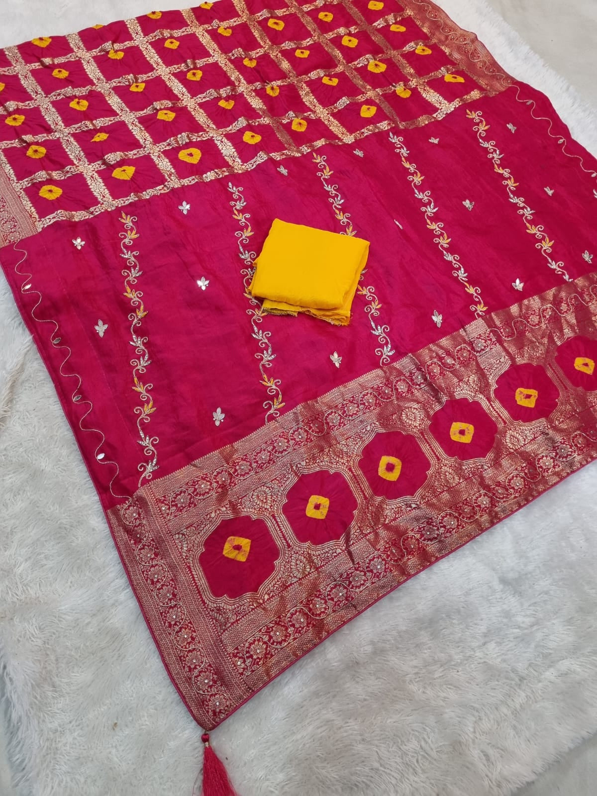 Beautiful Traditional Bandhani Saree With Hand Work
