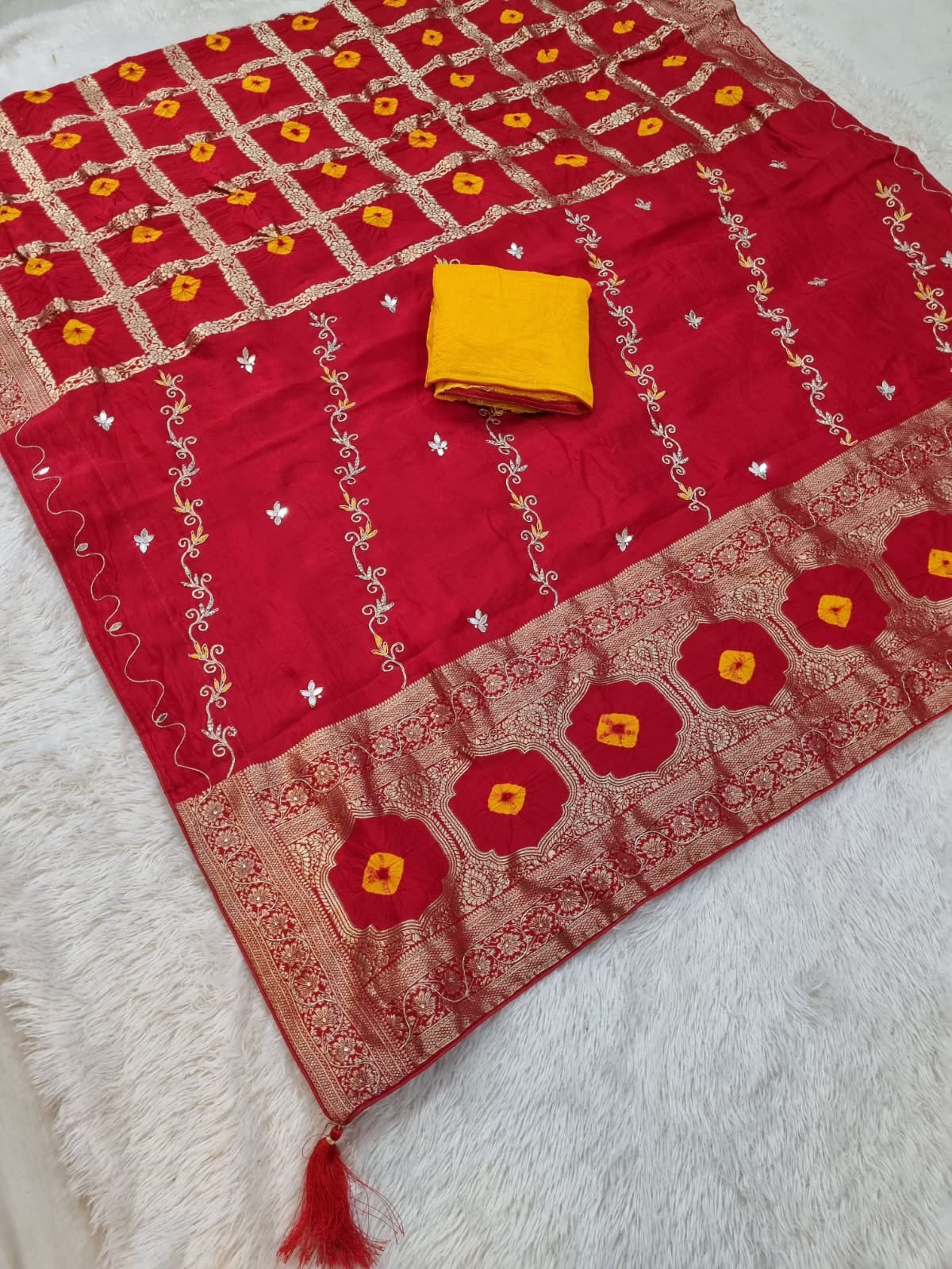 Beautiful Traditional Bandhani Saree With Hand Work