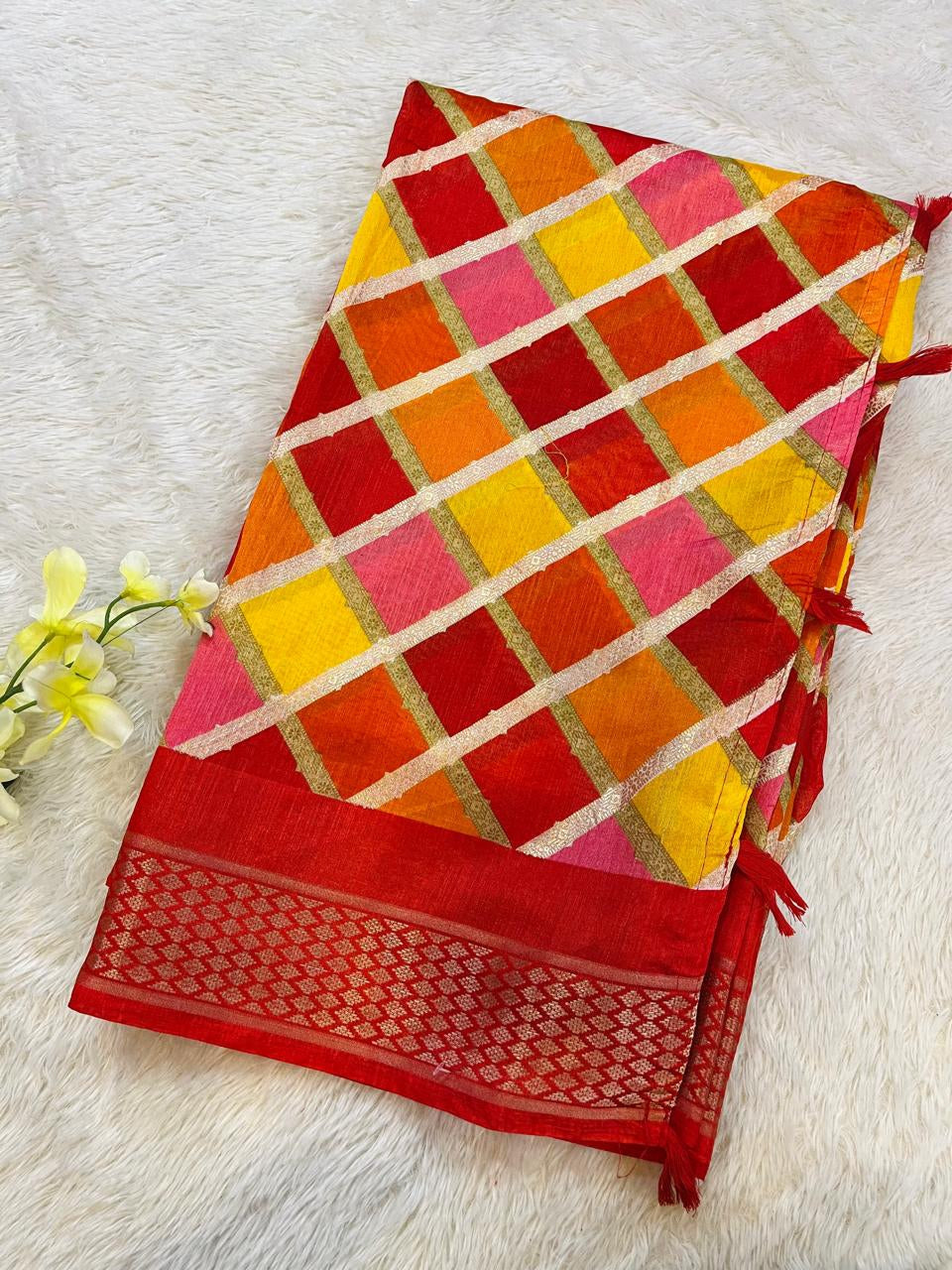 Fancy Foil Chinon Fabric Saree
