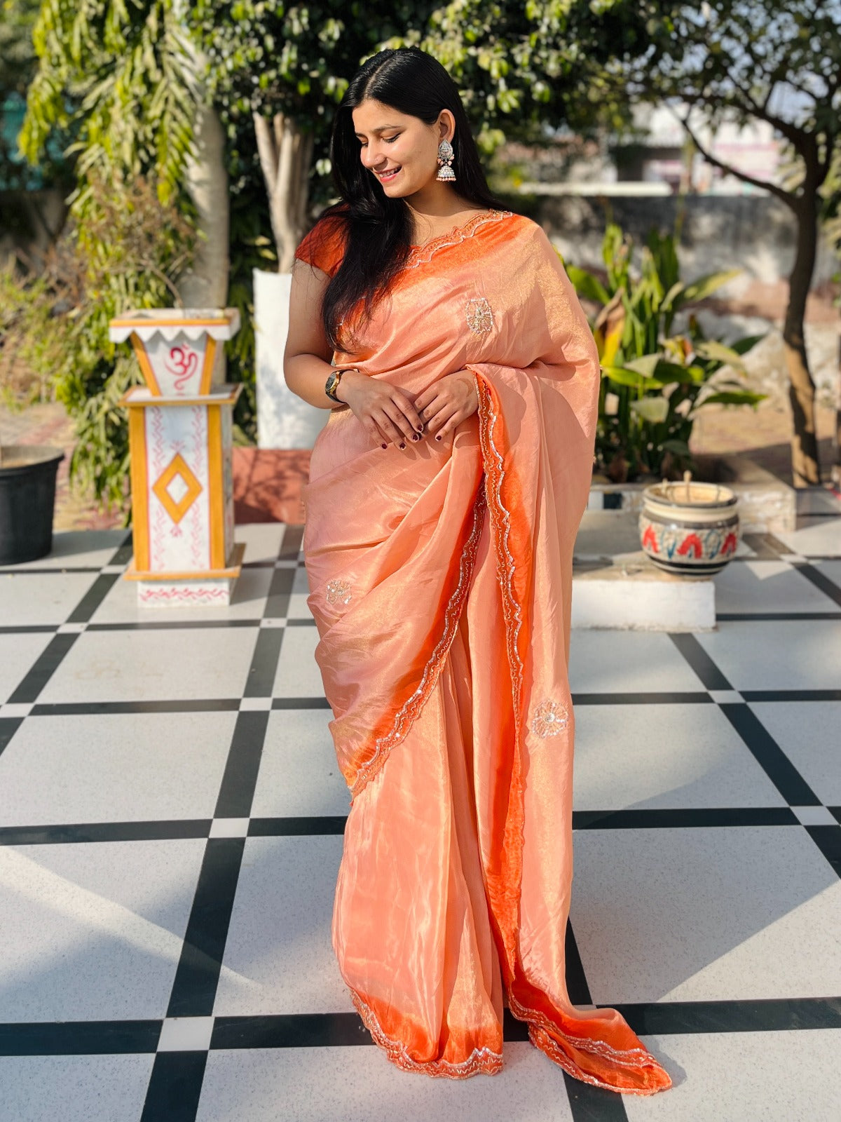 Beautiful Cosmos Saree With Handwork