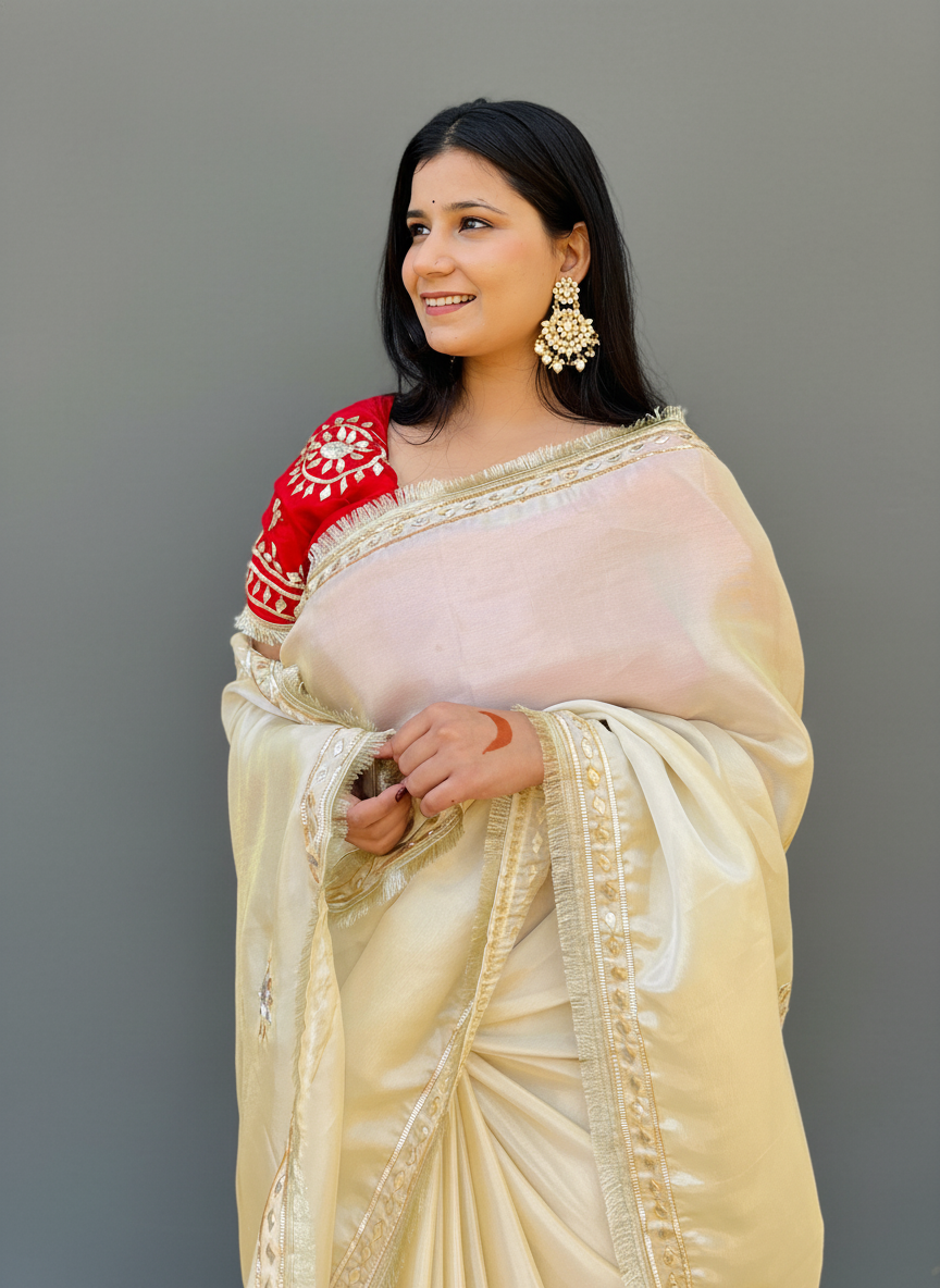 Traditional Pure Cosmos Febric Saree With Beautiful Gottapatti Work