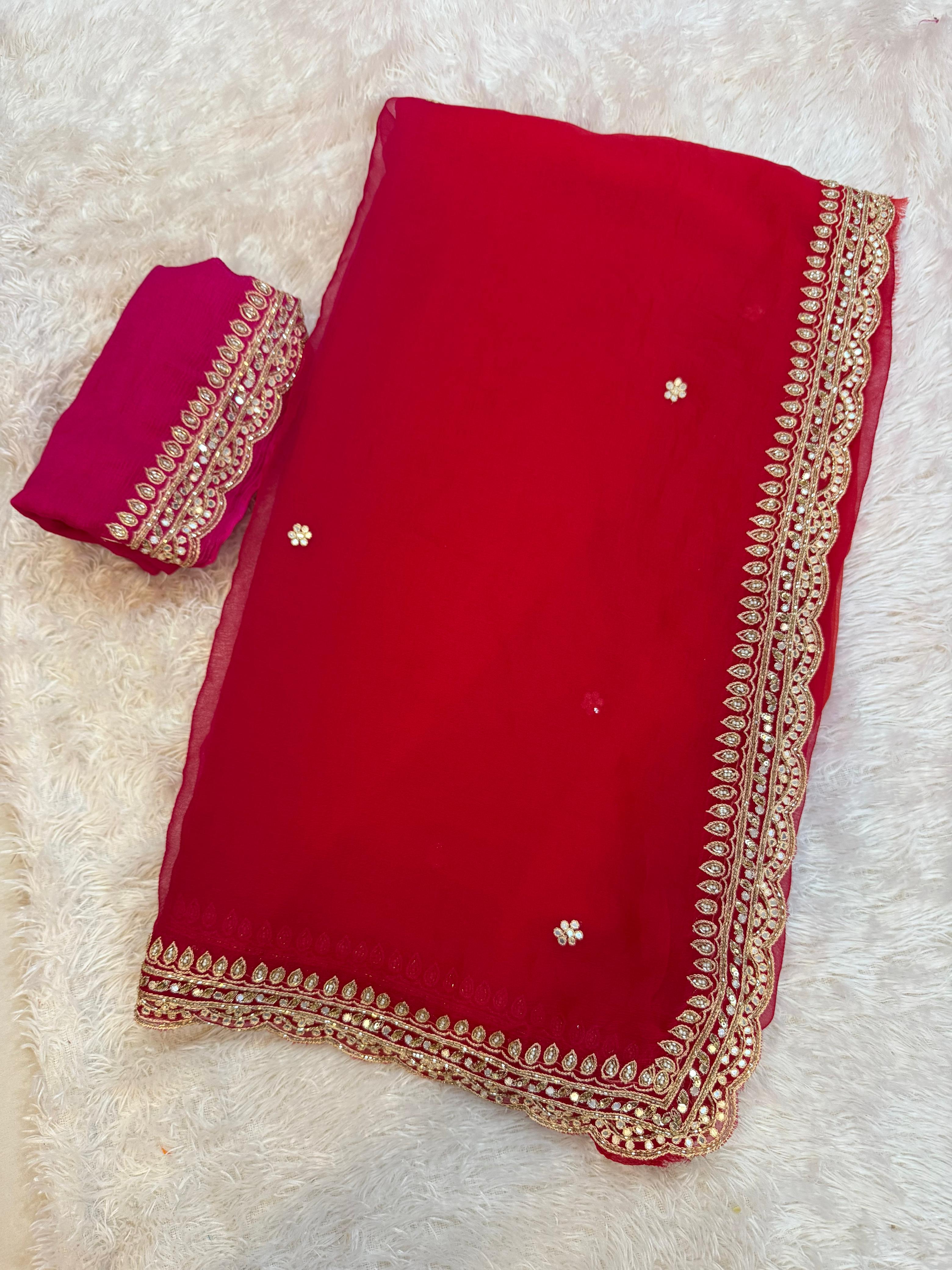Designer Pure Chiffon Saree With Premium Handwork
